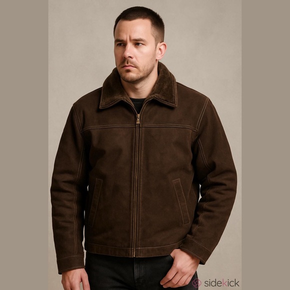 Men’s Vintage Leather Removable Liner with Faux Fur Collar Brown Coat, SZ 3XLT. - Picture 14 of 14